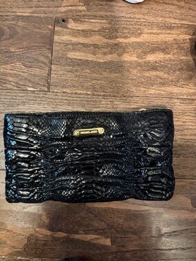 Michael Kors Black Glossy Snake-Embossed Wristlet Clutch
